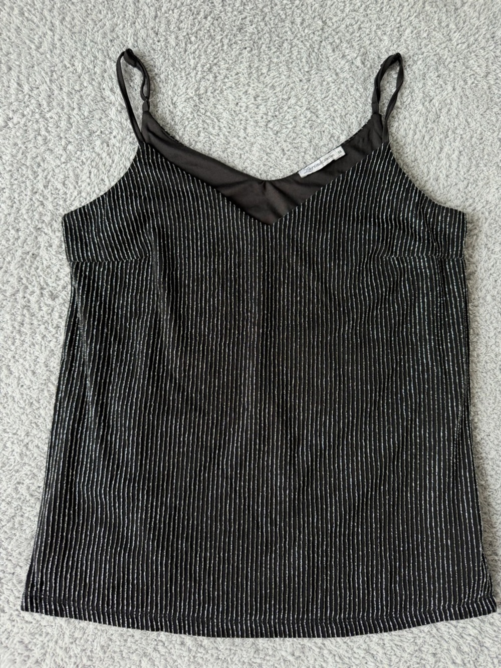 Black Shimmer Pinstripe Satin-Trim Camisole